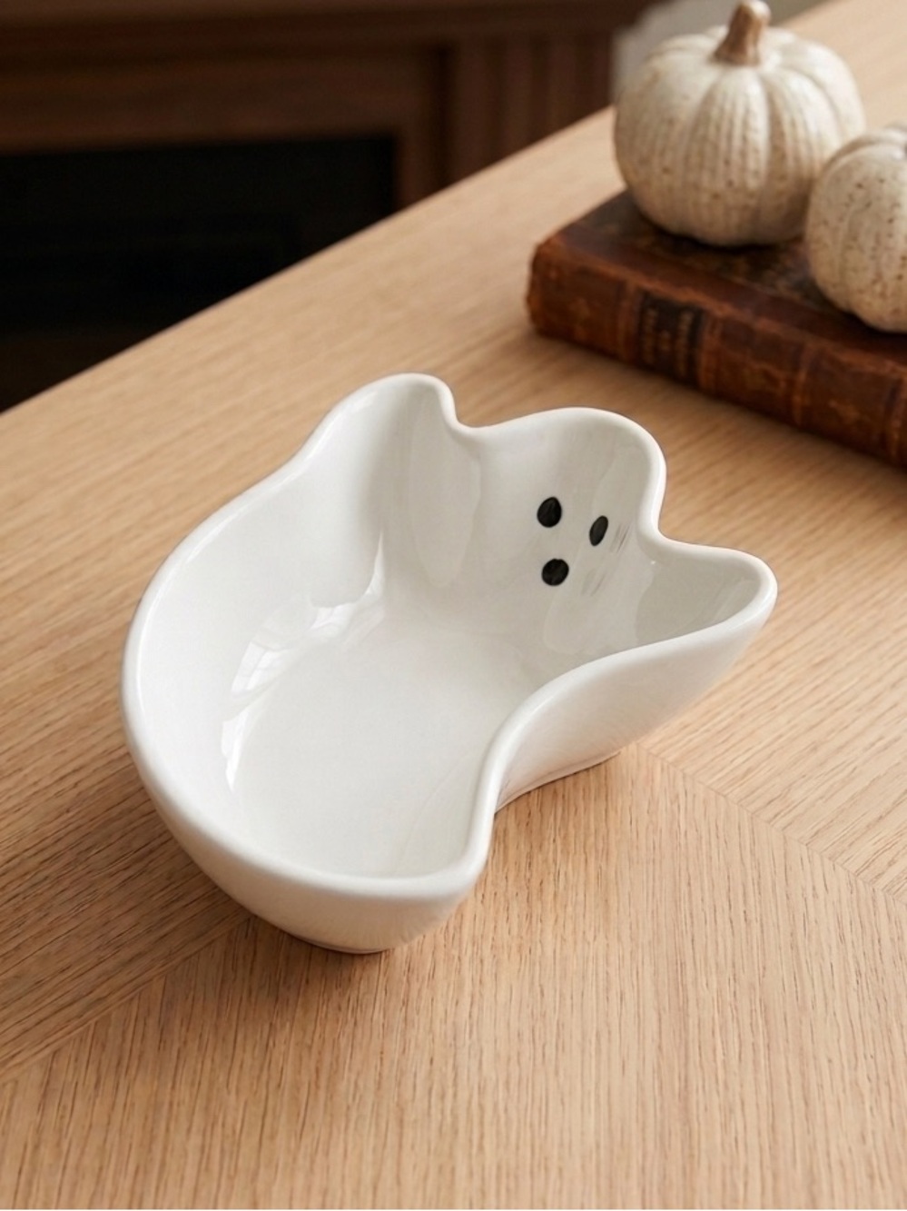 POTTERY BARN Halloween Ghost Shaped Dish Trinket Bowl White Black